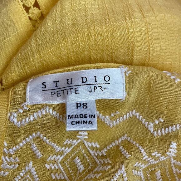 Vintage 90s Yellow Studio Tank Top Embroidered Layered Sleeveless Swing Blouse - Picture 2 of 10